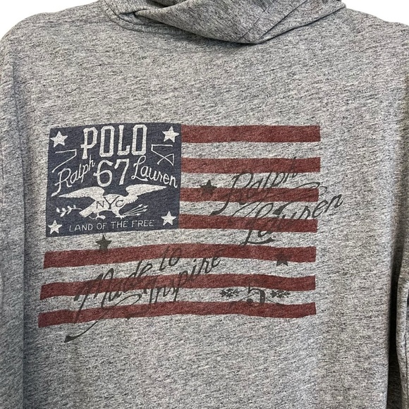 Polo Ralph Lauren Men’s American Flag Hoodie Shirt Heather Grey Medium Patriotic - Picture 5 of 5